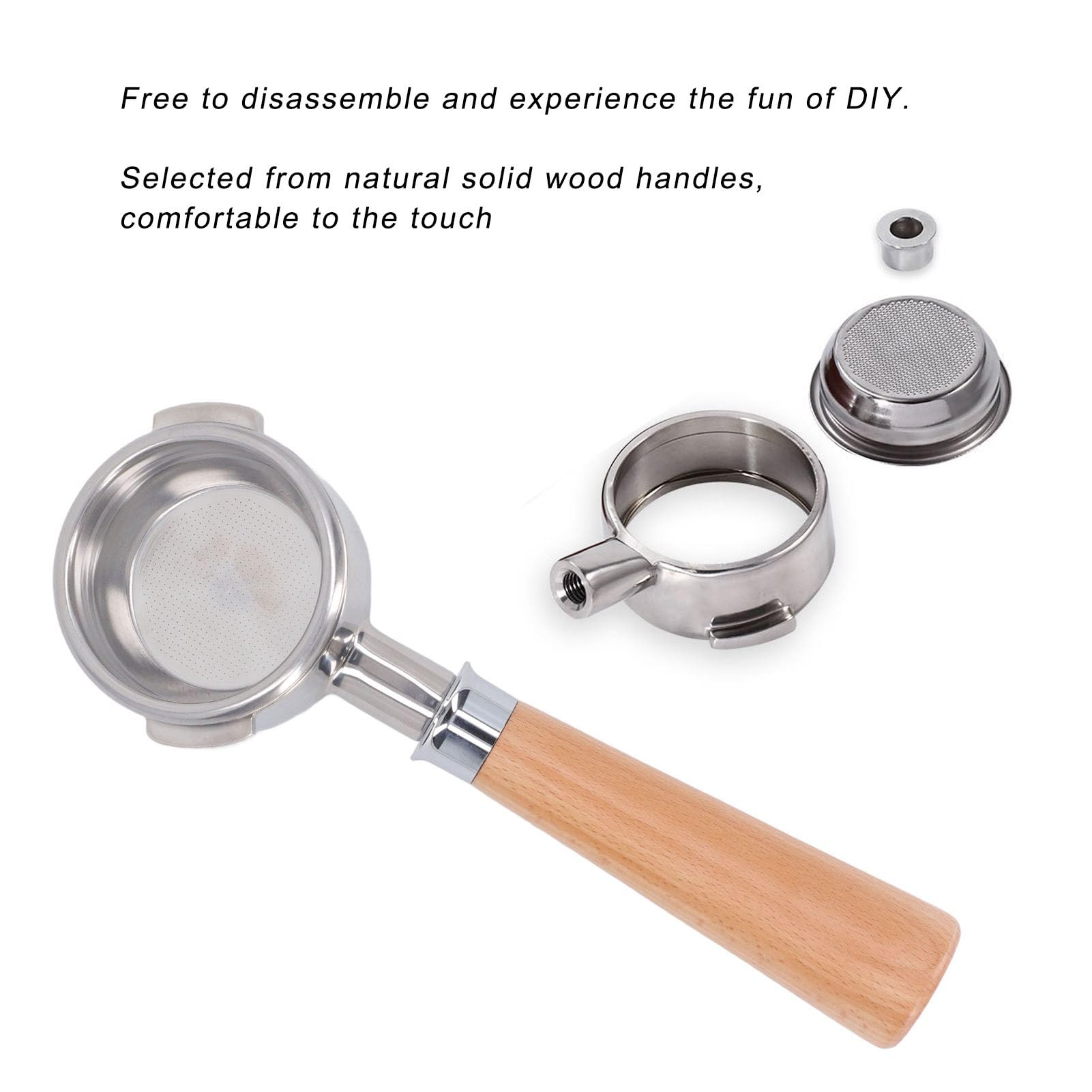 Portafiltro de café, portafiltro de 3 orejas con cesta de filtro de 58 mm for cafetera Nuova, mango de portafiltro de 58 mm, portafiltro sin fondo desmontable de acero inoxidable (un palo de rosa negr