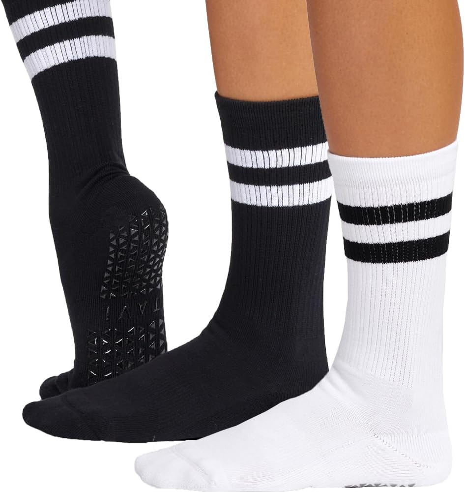 TAVI Kai Fashion Crew Grip Socks - Slipper Socks for Barre, Pilates, and Yoga - Pilates Socks with Grips for Women and Men