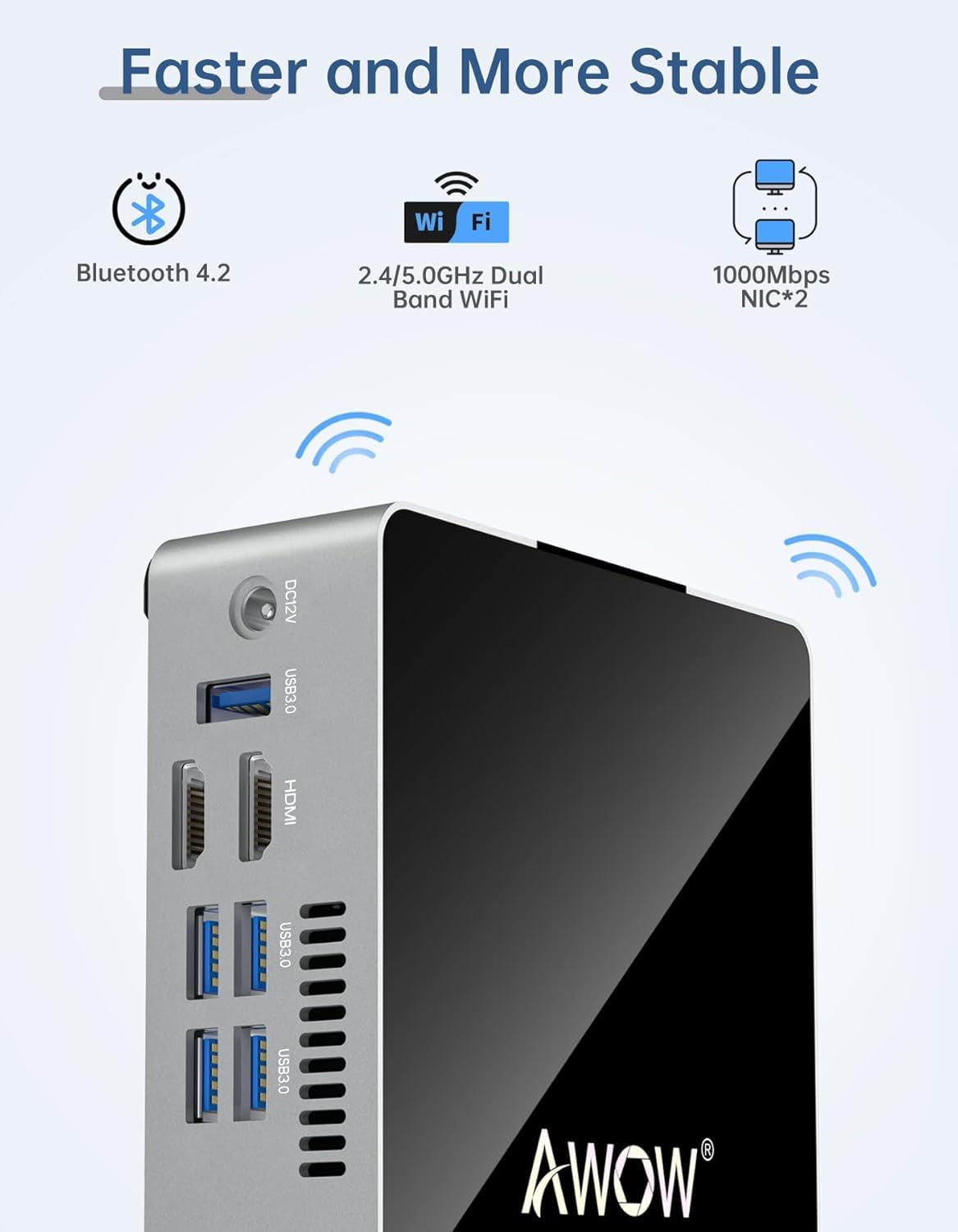 AWOW AK34 Mini-PC – Intel Celeron N3450, 6 GB DDR4, 128 GB SSD, Dual-LAN, 4K, Win 10, Kompakter Desktop-Computer