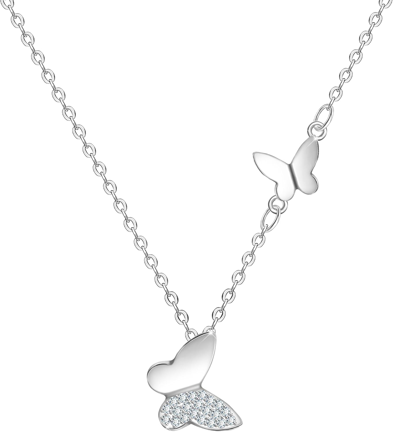 S925 Sterling Silver Butterfly Necklace for Women Cute Animal Meaning Dainty Necklace Pearl Cat Pendant Collar for Gift