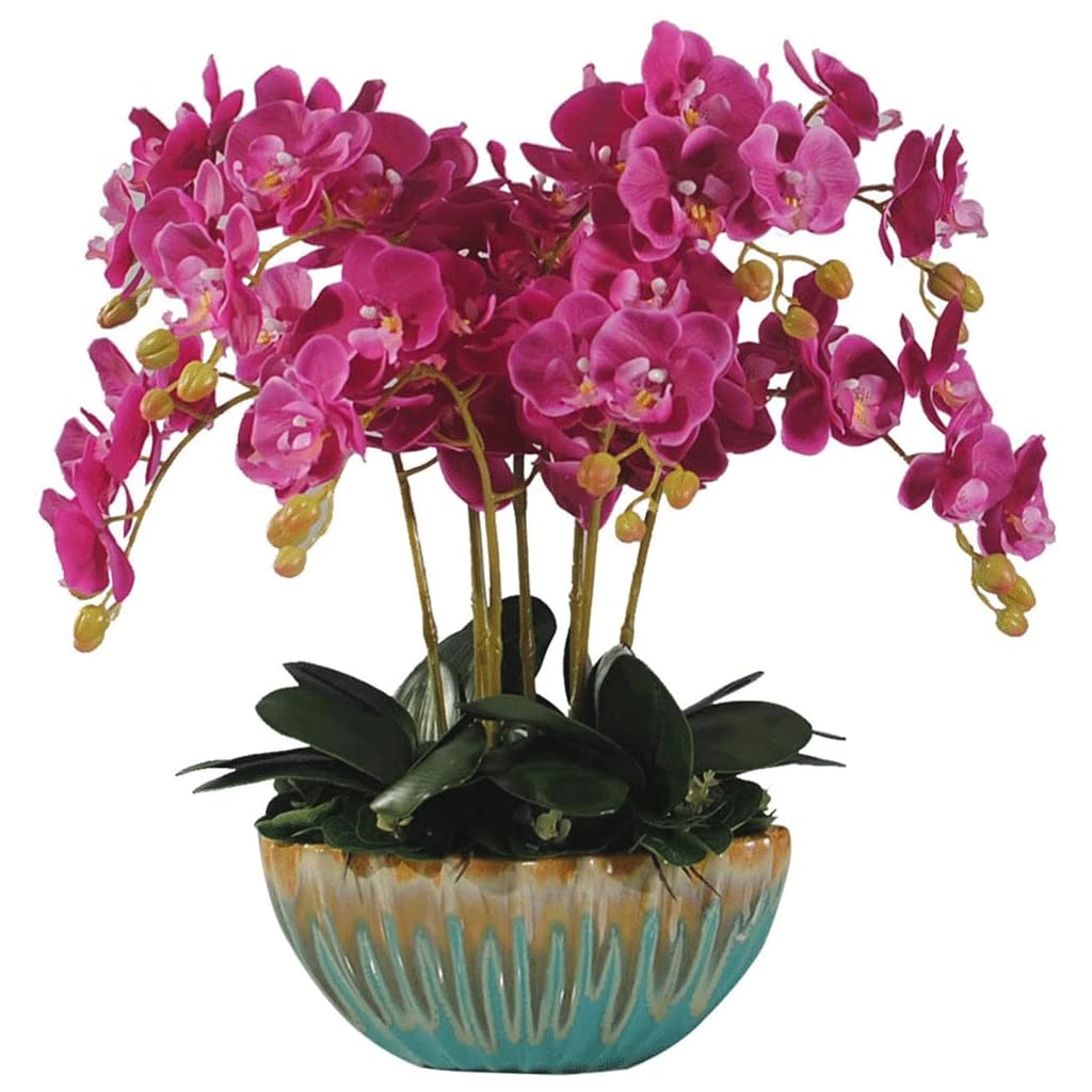 XDLEDMKIZ Orchid Artificial Flowers Polyurethane Faux Orchids Potted Ceramic Planter Artificial Flower Large Artificial Phalaenopsis Flowers Plant Arrangement natural loo