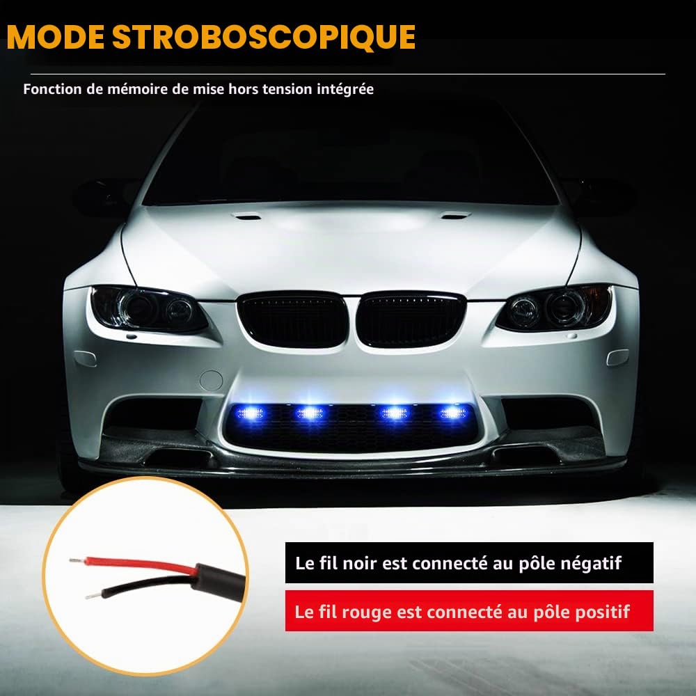 4x20 LED Lumiere Calandre Voiture 18 Modes Stroboscopiques Urgence Clignotant Balise Lampe Bleu Avec TéLéCommande Sans Fil Pour 12-24V Voitures Camions Fourgon Tracteurs LED Lumière