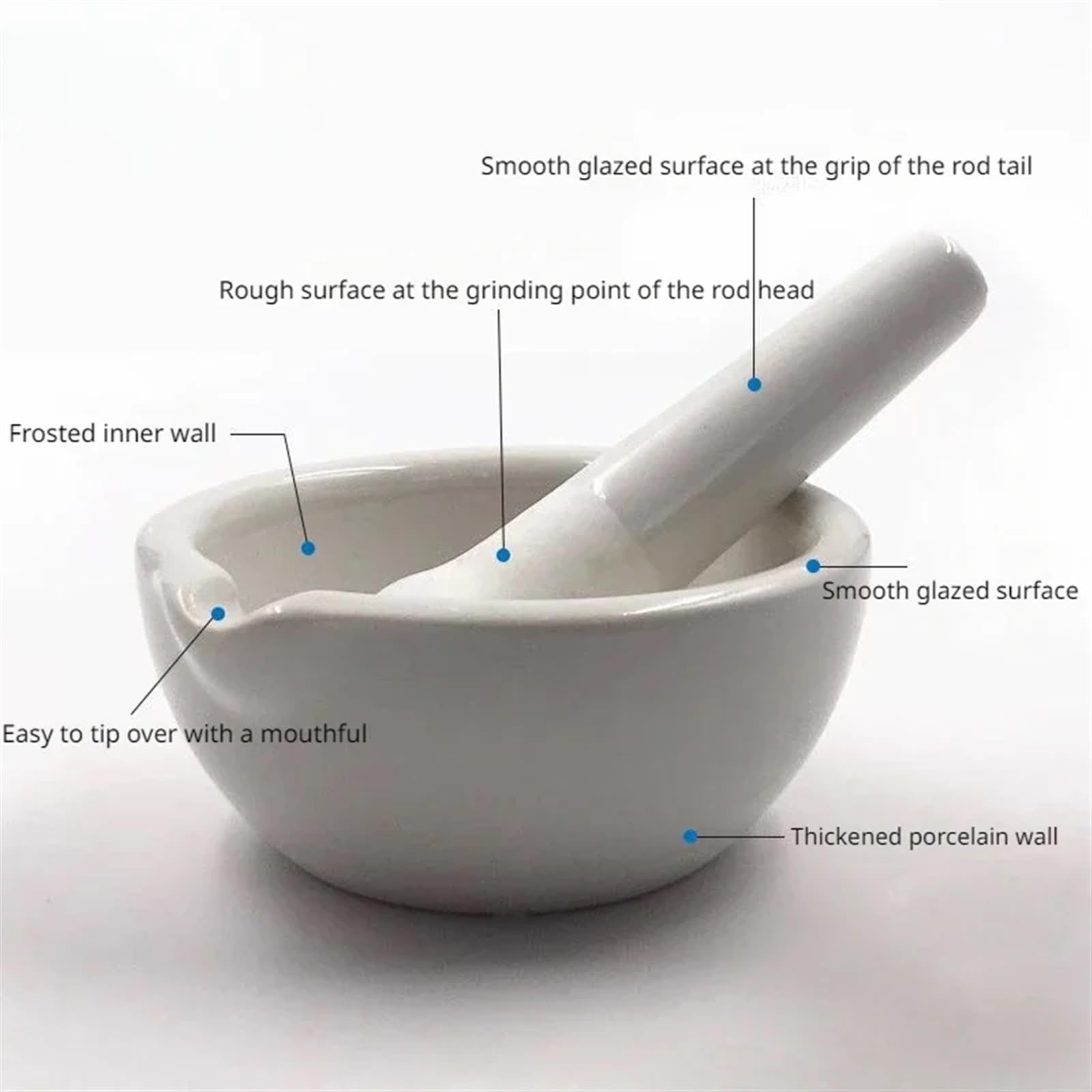 Set Pestello E Mortaio Set di mortaio e pestello in ceramica for uso domestico Ciotole for macinare for spezie da cucina Tè Macinapepe aglio Mini mulini for erbe 4 dimensioni(130mm)