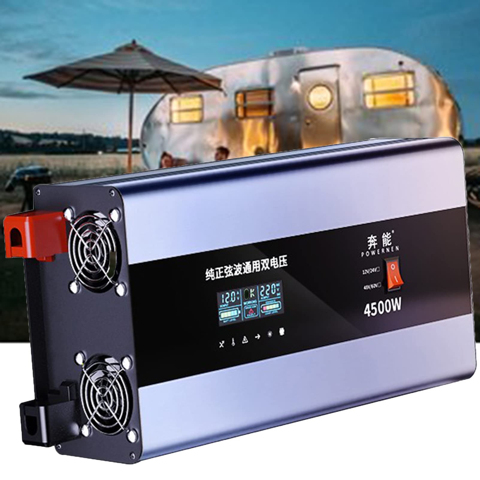 Invertitore Sinusoidale Puro da 12V/24V,48V/60V a 220 V, con presa 2 EU, porta USB, per Camper, Camion, Auto,12V/24V-4500W