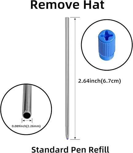 Miniatura 3 de YOUMI Refill 2.75" (20pcs) replaceable ballpoint pen refill, Black ink 1mm midpoint metal refill (Black refill)