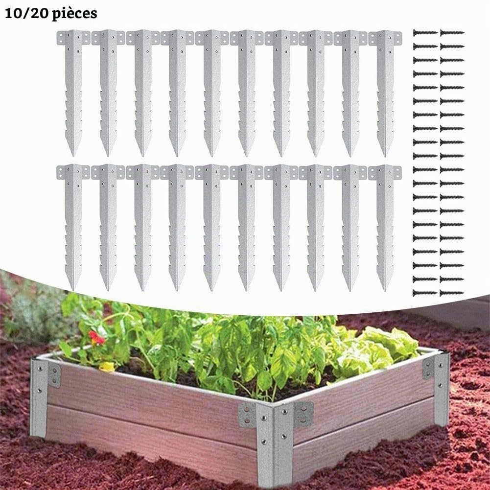 Supports dentelés en métal argenté pour traverses de chemin de fer – Piquets robustes pour bordures d'allée de jardin, supports dentelés en acier galvanisé pour lits de plantation de bois avec 40 ou