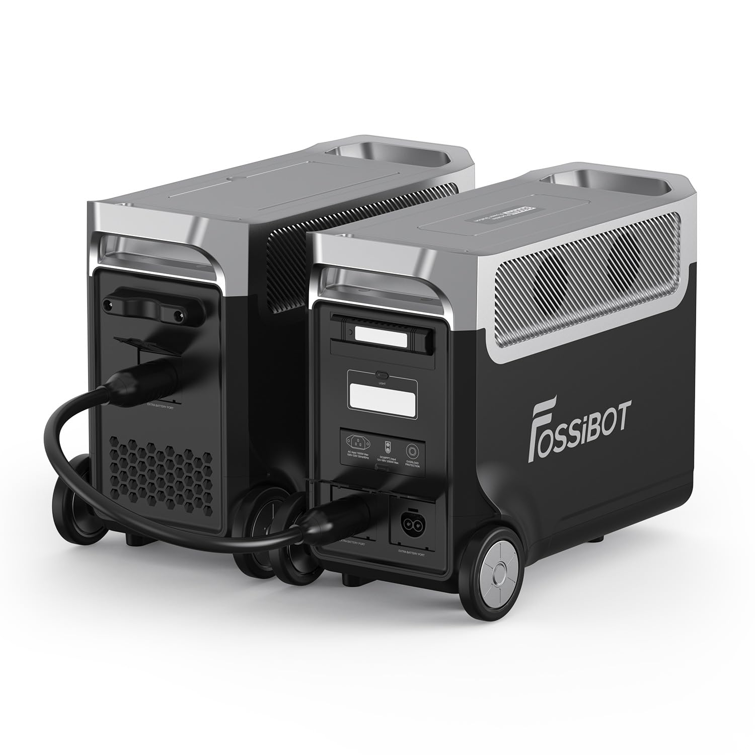 FOSSIBOT F3600 Pro - Central eléctrica doméstica de 7,68 kWh/3600 W con1 batería de respaldo FB3840, generador solar portátil con asa y ruedas para el hogar, la autocaravana y emergencias.