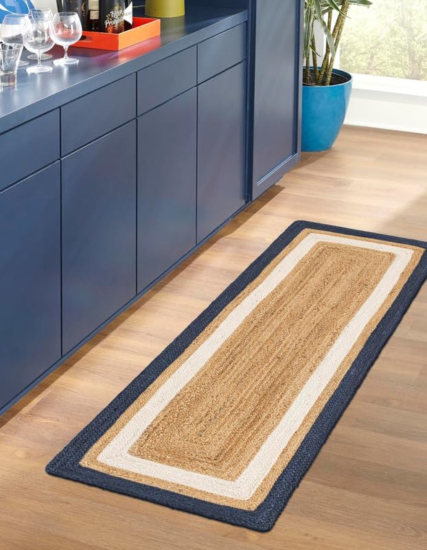 Tapis tressé en fibre naturelle tissée à la main – Tapis rustique bohème respectueux de l'environnement, durable et respectueux des animaux domestiques pour salon, salle à manger et chambre à coucher
