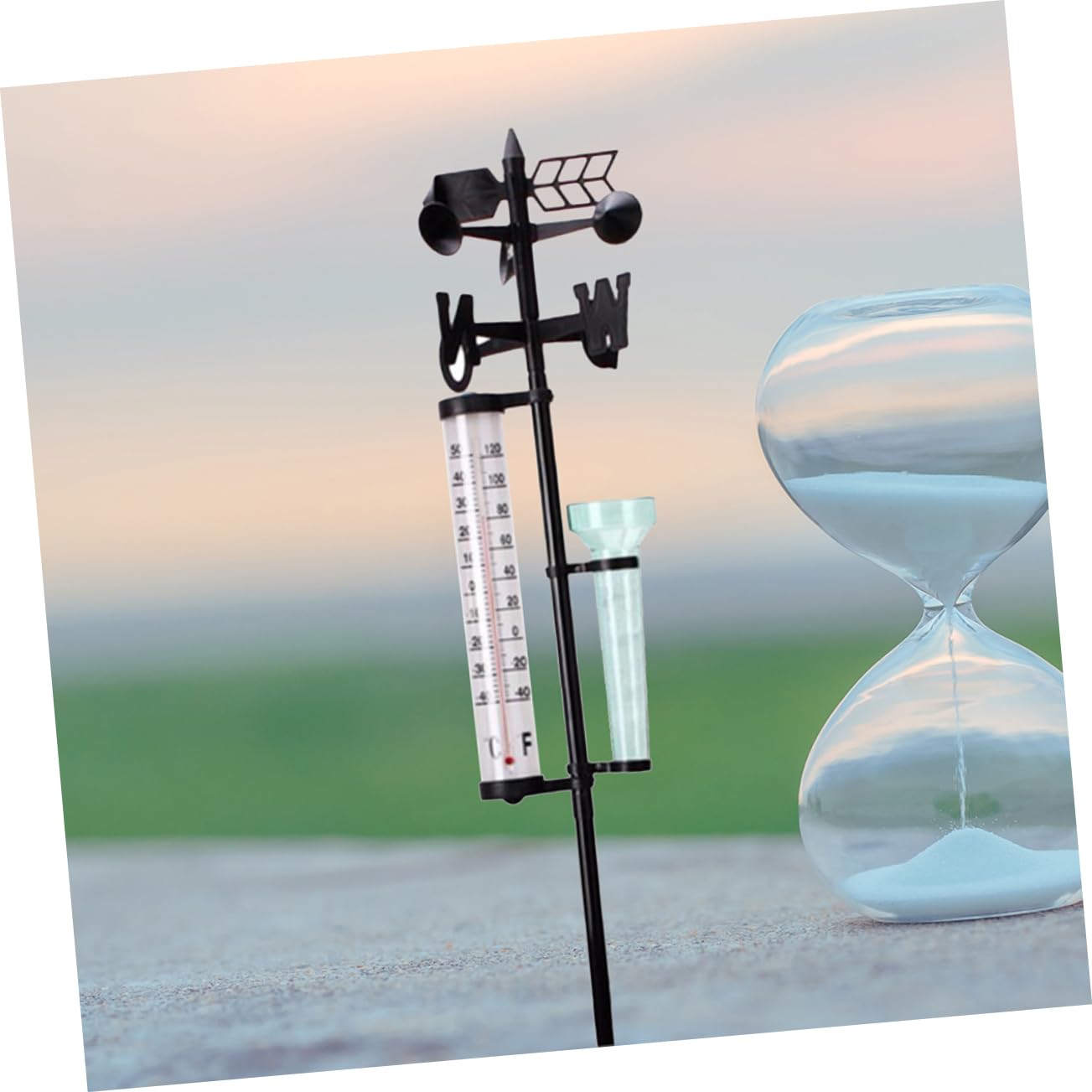VICASKY 2 Sets Outdoor Meteorology Instrument Rain Gauge Thermometer Wind Direction for Garden Farm Use Durable Accurate Measuring Tools