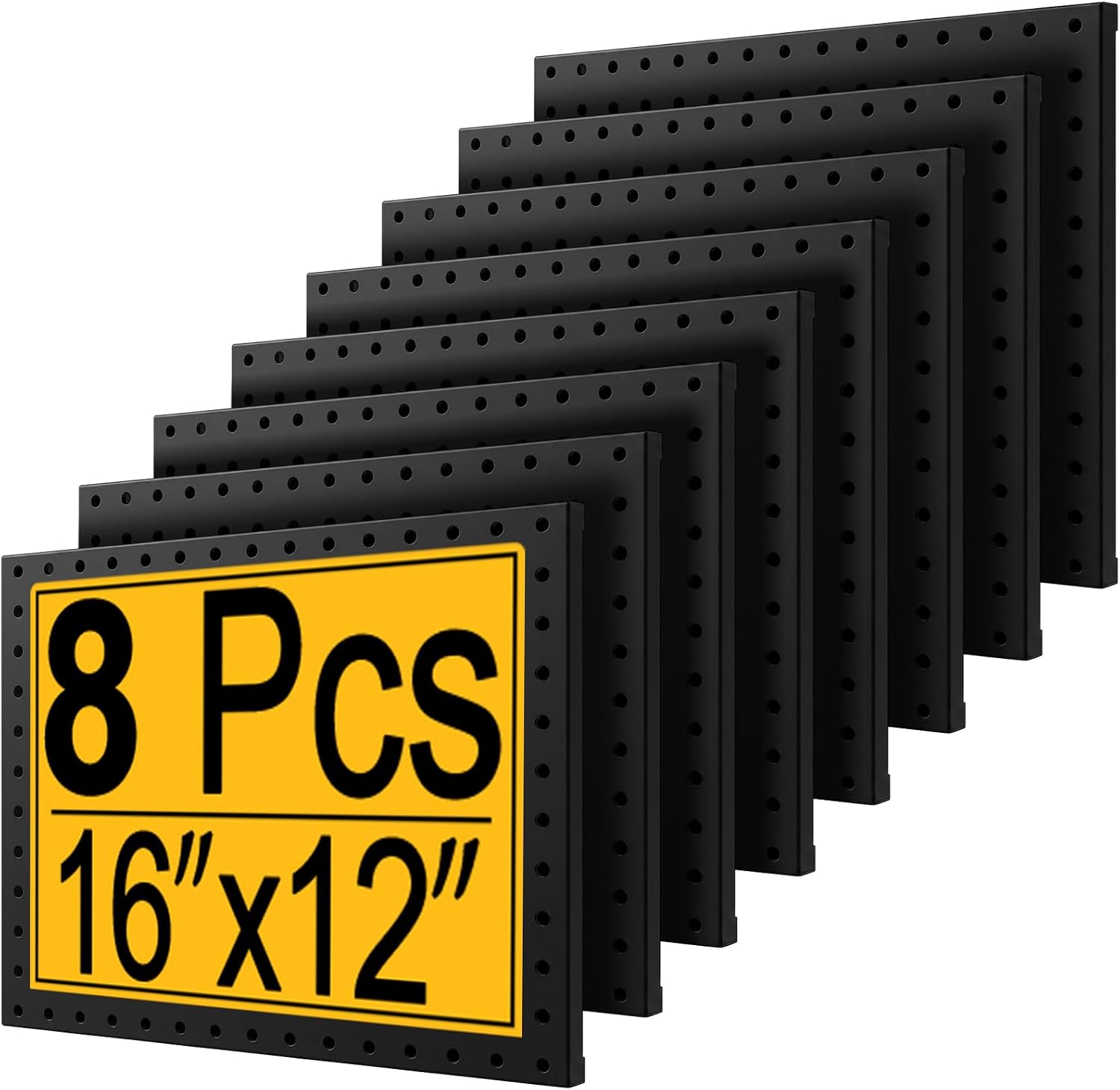 PBHEPJ 8 Pcs Metal Pegboard Panels, 16"x12" Heavy Duty Peg Boards for Garage and Garden Tool Storage, Includes Drywall Anchors and Screws Kits, Black
