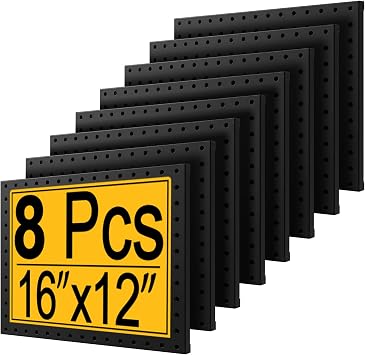 PBHEPJ 8 Pcs Metal Pegboard Panels, Heavy Duty Peg Boards for Garage and Garden Tool Storage, Includes Drywall Anchors and Screws Kits, Black (8 pcs 16in x 12in)