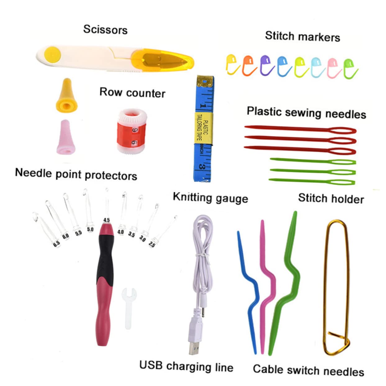 Juego de 38 Agujas de Crochet LED para Tejer Manualidades