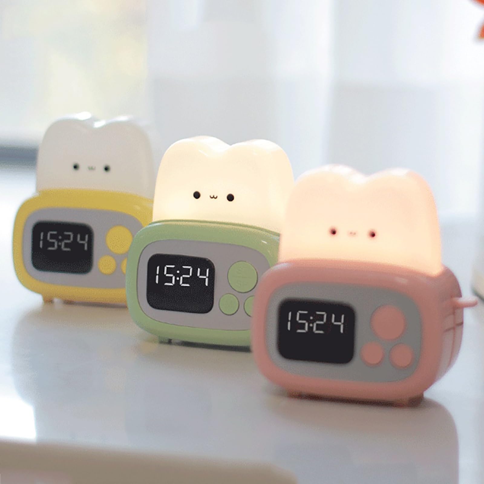 Budzik Nocny Uroczy budzik do pieczenia chleba, czas snu, lampa ładowana przez USB, stolik nocny, budzik na biurko, urodziny, święta Zegary Stołowe(Pink)