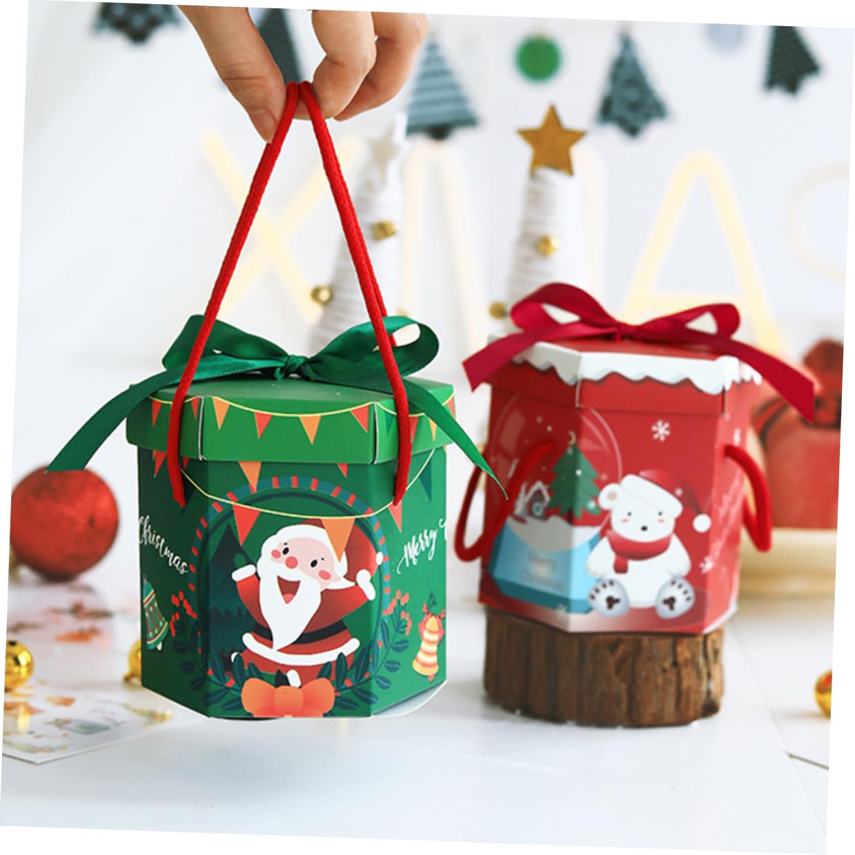 Scatole di Natale Esagonali in Carta 18 Pezzi per Confezionare Dolci e Muffin, Design Classico Natalizio, per Decorazioni Tavolo Matrimonio Stili multipli