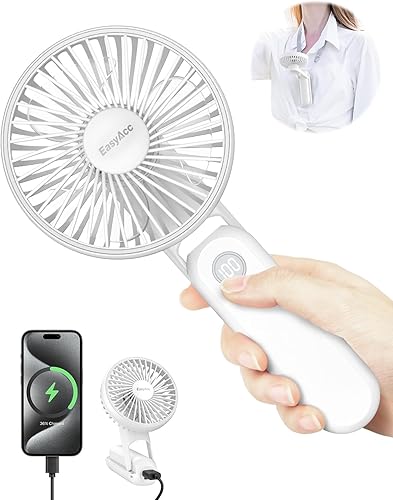 EasyAcc Ventilador de mano portátil, ventilador personal recargable de 5000 mAh 32H, ventilador personal recargable de 5 velocidades, potente y disponible en Yaxa Peru