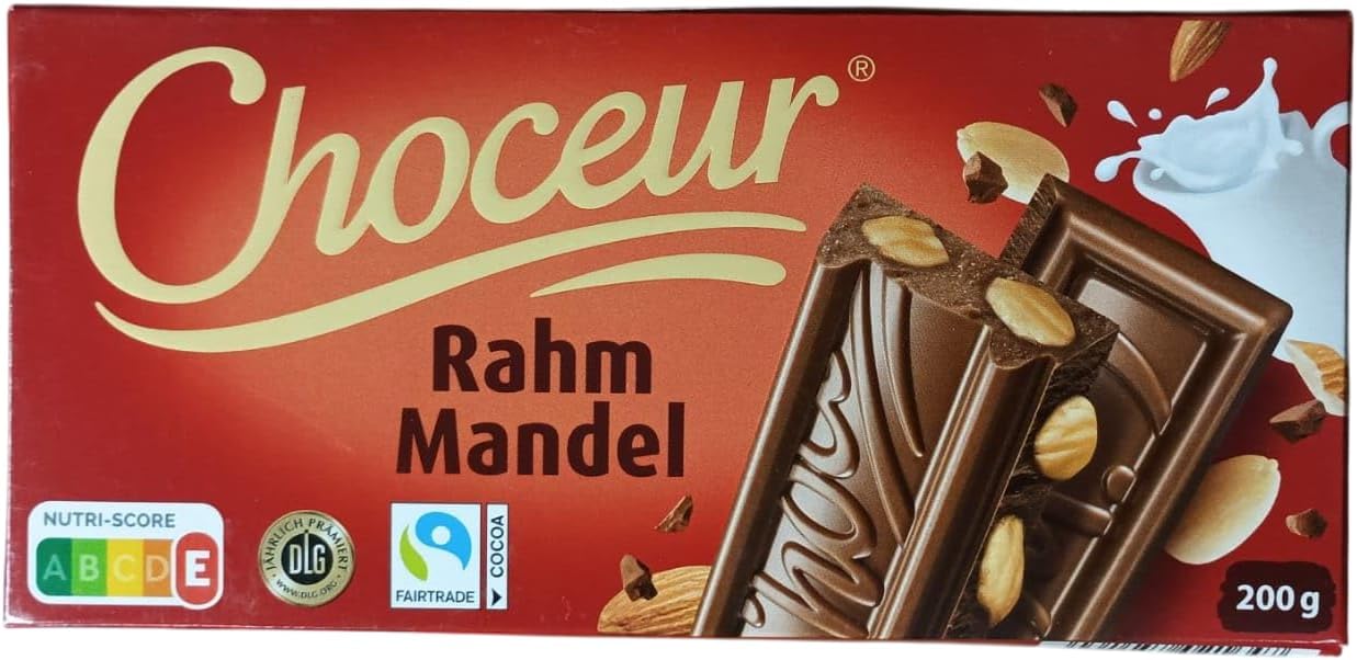 Choceur Rahm Mandel, a Delightful Milk Chocolate With Caramel and Crunchy Almond Pieces Luxurious Chocolate For Gifting 200g (Germany)