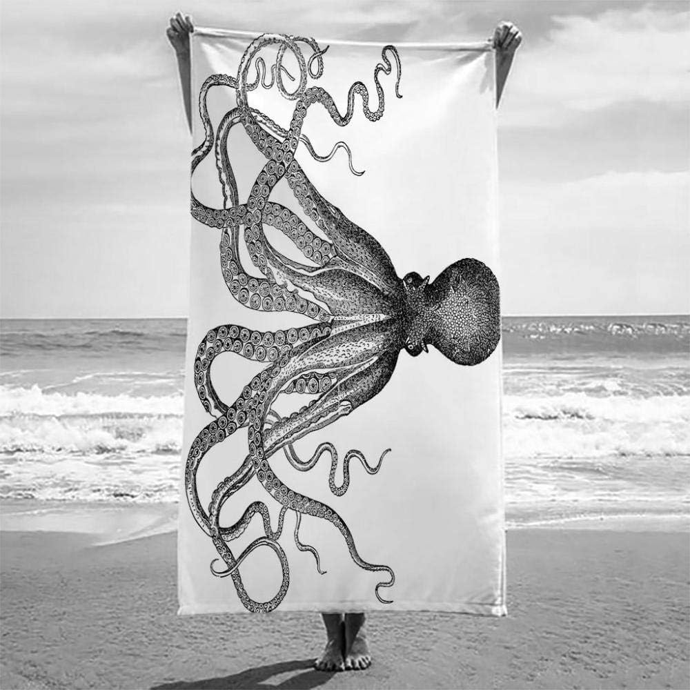 Strandtücher Mikrofaser Schnelltrocknend, Schwarz Und Weiß Und Oktopus 3D-Druck Tragbar Ultraleicht Strand-Badetuch Ideal Als Strandtuch Reisetuch Saunatuch Duschtuch Picknick Sport 200 X 20-4Z4D-H5P