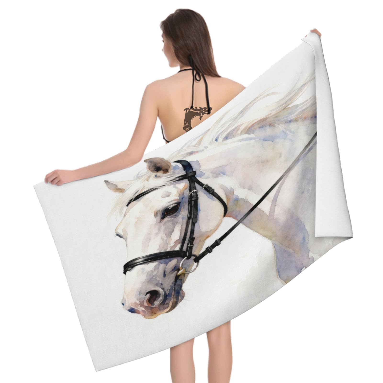 Leichong 3D Horse Beach Towel Microfiber Soft Quick Dry for Adults, Horses Bath Towel Lightweight Soft Absorbent for Travel Swimming Pool Sports, 75 x 150 cm