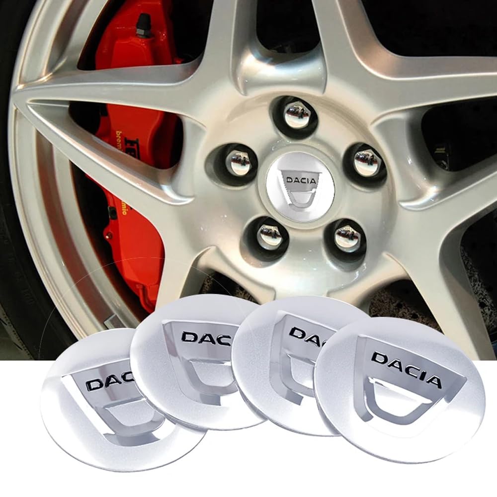4 Pezzi Adesivi Coprimozzo Auto per Dacia Duster Logan Sandero Lodgy, Adesivo Incollato Facile da Usare Per la 56mm Decorazione di Ruote di Automobili Nero,Black