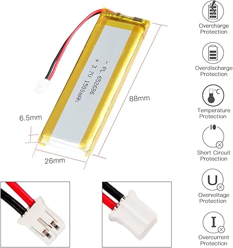 Miniatura 2 de 3.7V 1500mAh Batería 652686 Li-ion Li-ion recargable Li-ion Li-Po Batería con 2P PH 0.079 in Pitch Connector