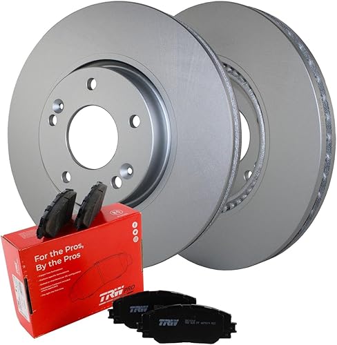 Miniatura 1 de Rotores de disco ventilados recubiertos de 11.811 in y TRW Pro Juego de pastillas bajas metálicas con sensores acústicos Kit de freno delantero para