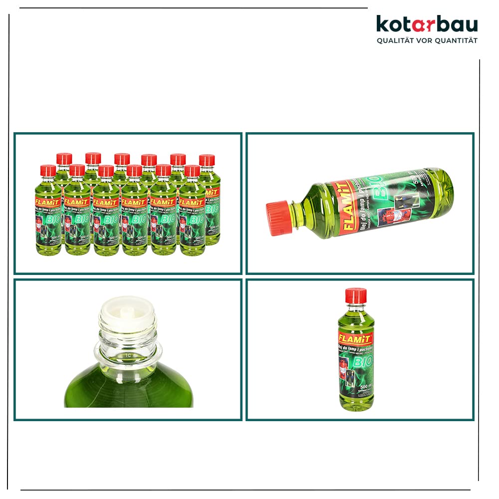 KOTARBAU® Lot de 12 flacons à pétrole pour lampes à huile 500 ml d'huile pour torches de jardin (vert bio)