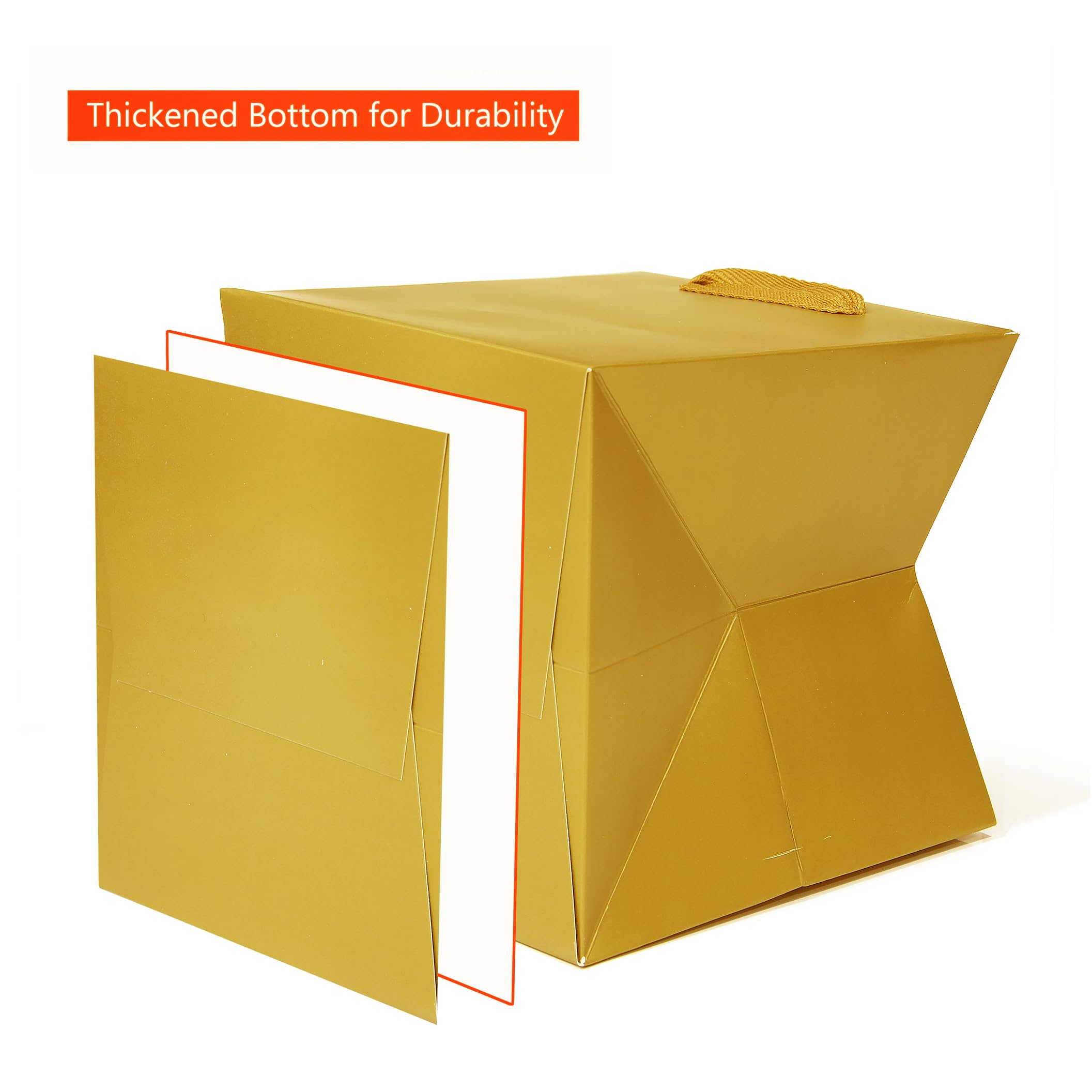 LFCXHTY Bolsa de regalo de papel dorado, pequeñas bolsas de papel con fondo cuadrado con asas para recuerdos de fiesta, bolsas de regalo de cumpleaños (8 x 8 x 8 pulgadas, 20 unidades)