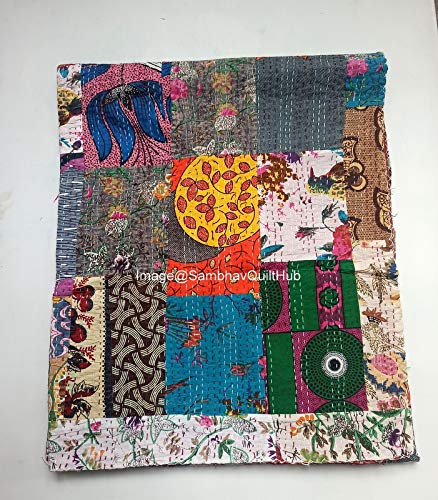 Cobija reversible con estampado de retazos florales para cama Queen/Twin/King, colcha india Kantha con costuras étnicas, colcha bohemia floral Kantha (90 x 108 pulgadas)