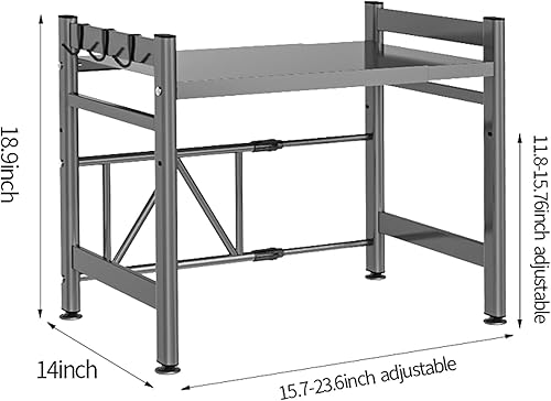 Miniatura 5 de LFGKeng Estante para horno de microondas, estante ajustable de acero al carbono de doble capa, estante para tostadora, soporte resistente,
