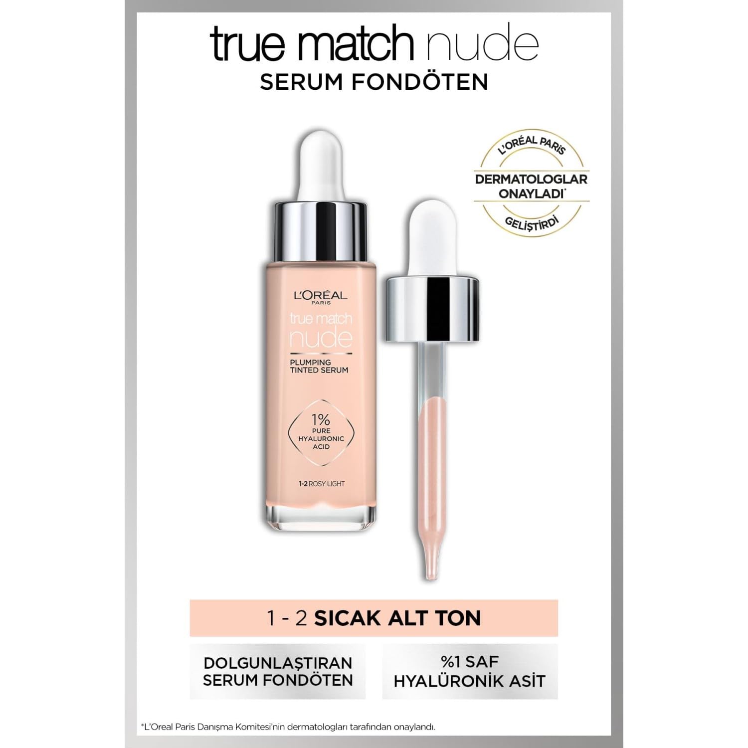 L'Oreal Paris True Match Tinted Serum - 1% Hyaluronic Acid - Shade 1-2 - 30ml
