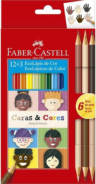 ECOLAPIS 12+3 CARAS & CORES, Faber-Castell, 120112CC, Tons de pele