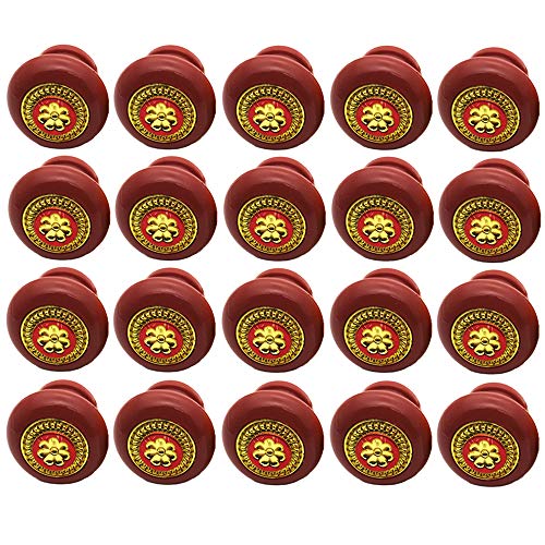 Preisvergleich Produktbild yyuezhi 20 Retro MöbelKnopf Schrank Retro Holz Schubladengriff Holz Möbelknöpfe Möbelgriffe Knauf Runde Pilz Schublade Knöpfe Vintage-Shabby Schubladengriff zum Aufziehen Mit Dekoration (Rot)