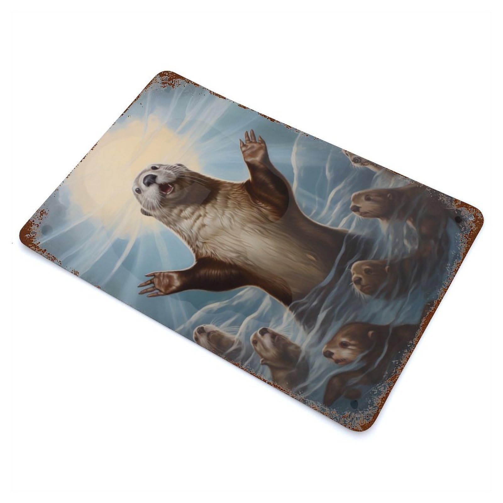 Moses Otter Rustic Tin Plaque 11.8"x7.9", Ideal for Shed, Workshop And Garage Wall Decor