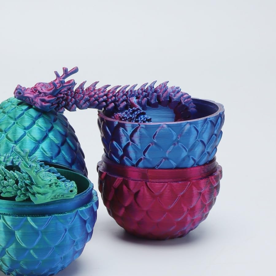 Image of 3D Printed Dragon Egg with Poseable Dragon - Interactive Ornament-Unique and Mysterious Desktop Pets