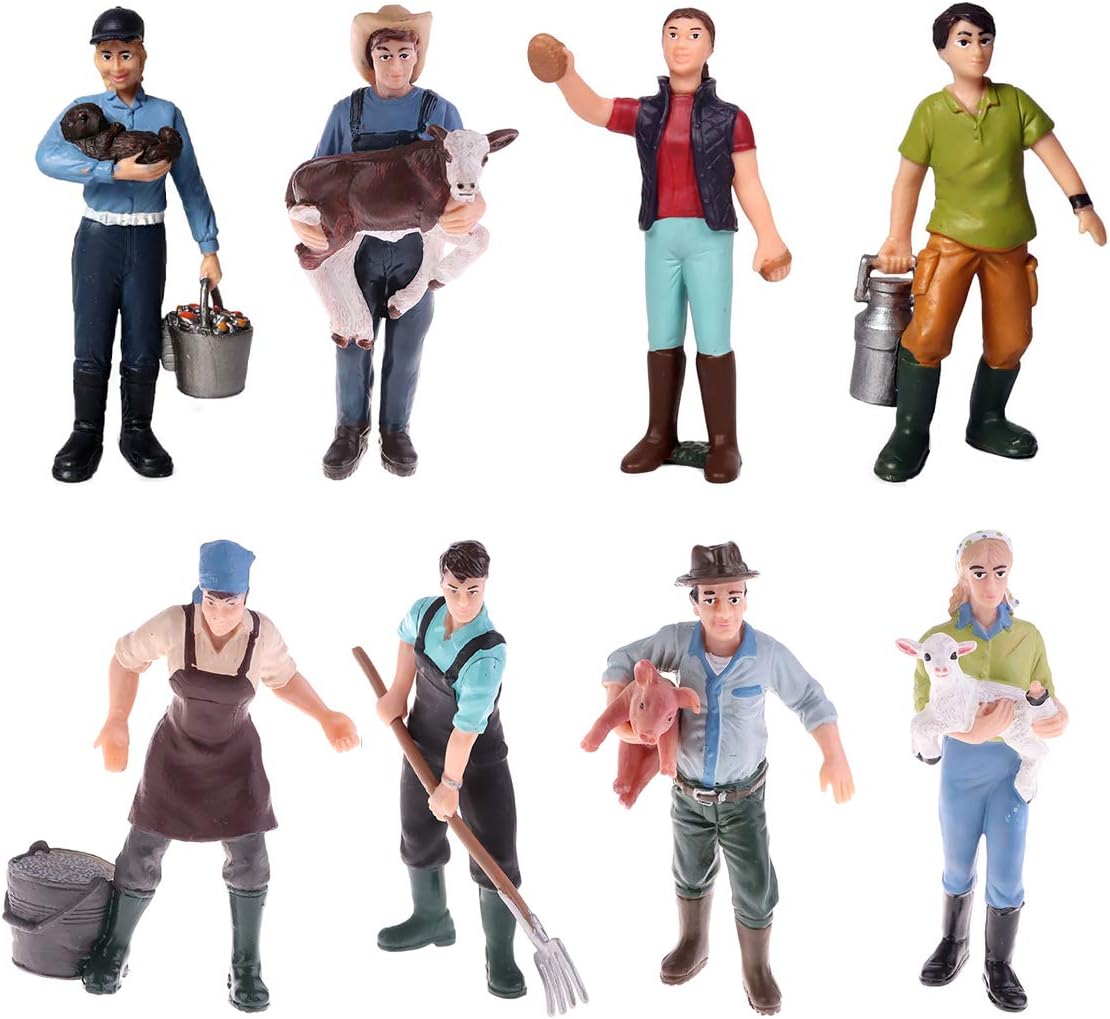 3-Inch Farm Character Miniature Figurines Set of 8 - PVC Farmer Models for Mini Scenes, Action & Animal Theme