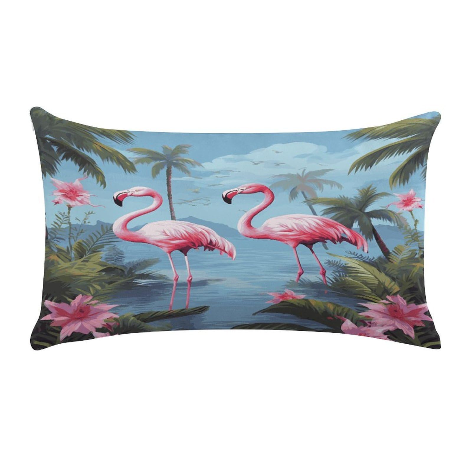 LDGSUPH Tropical Flamingos Throw Pillow Cover with Zipper Long Throw Pillow Case Anti-Fading Pillow Protector Super Soft Decorative Cushion Case Exquisite Plush Pillowcase12 X 20 in