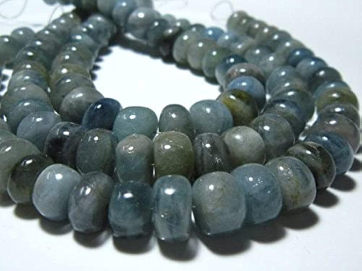 Aigue-marine mousse africaine perles rondelles lisses 8-10mm pour création de bijoux de 18cm
