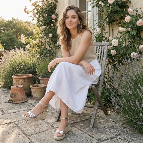 Image of Dressy Open Toe Sandals Platform Wedge Sandals with Cushioned Insole and Ankle Strap Buckle,Strappy Espadrille Wedge Sandals for Women Comfortable Summer