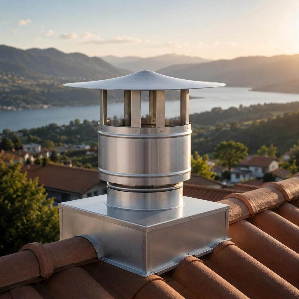 MAKA Comignolo Antivento Base Rettangolare, Terminale per Canna Fumaria Camino Stufa a Legna Pellet e Gas, Cappello Antipioggia Aspirafumo Base Rettangolare (220x320 mm - Inox)