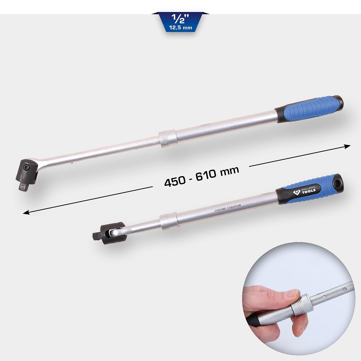 BRILLIANT TOOLS BT022401 1/2" Teleskopowy przegubowy uchwyt (450 - 610 mm) [Powered by KS TOOLS]