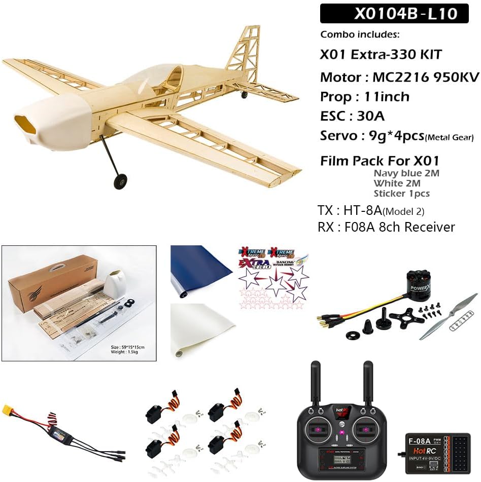 2023 Balsa Electric Building Airplane EXTRA330 KIT 1M Wingspan Need to Built;Basswood EX330 4CH Radio Controlled Laser-Cutting Aeroplane Un-Assembled for Adults (X0104B-L10)