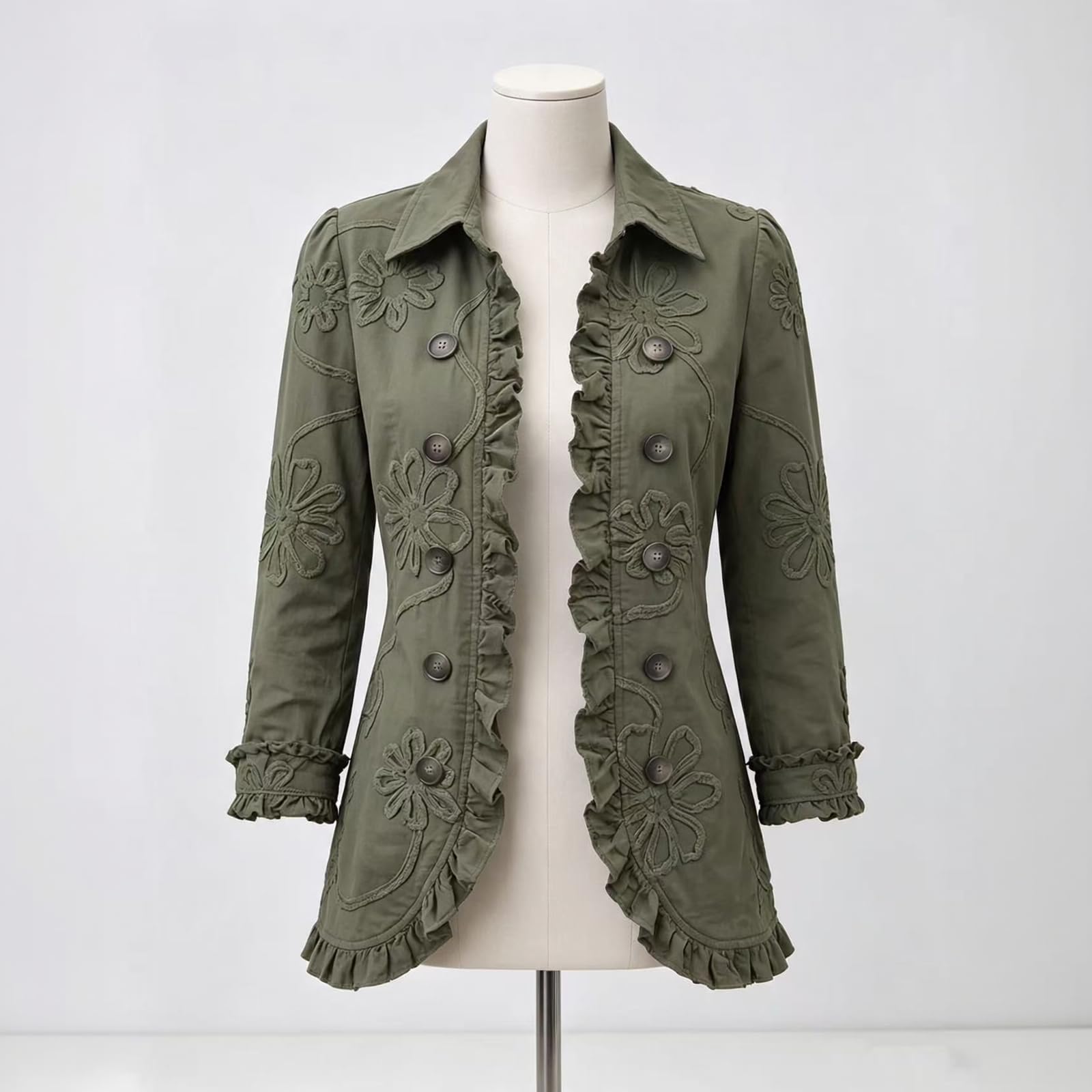 Damen-Mäntel Elegant Jacke Rüschen Hemdjacke Blumen Damenjacke Dressy