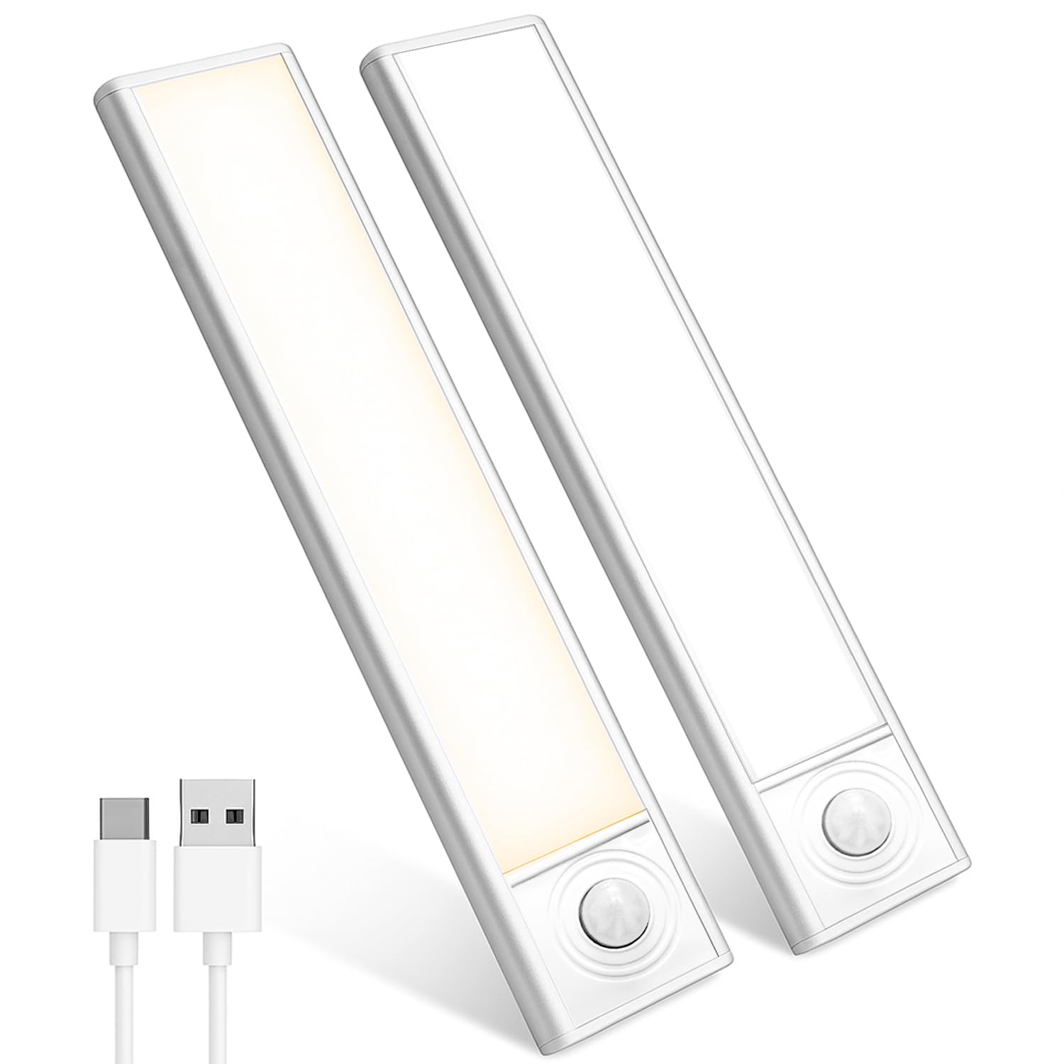 Tzftz White 2 Pack Under Cabinet Kitchen Lights Led, Motion Sensor Cupboard Lights, Usb-C Rechargeable Dimmable Strip, Wireless Light For Kitchen Wardrobe Closet Stairs Shelf