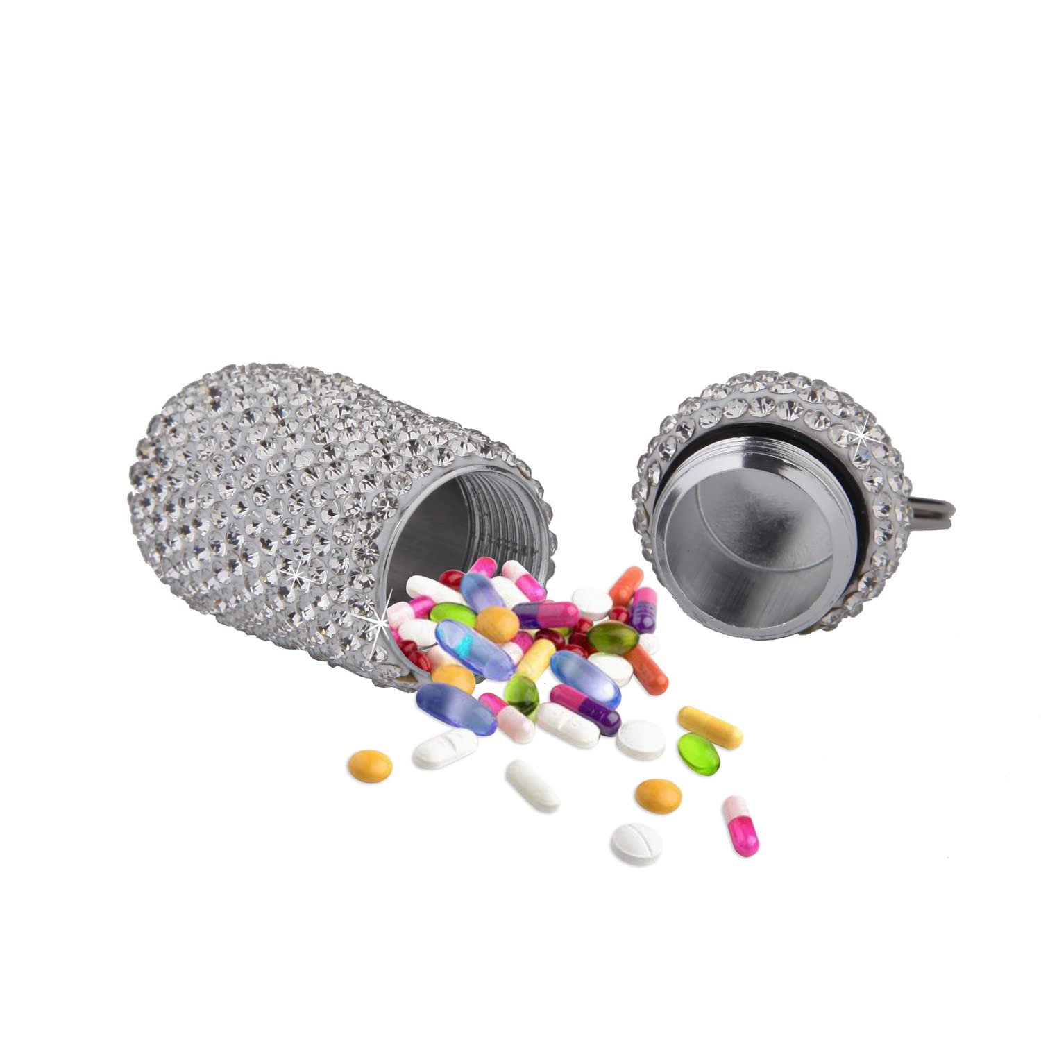 Metall Anhänger Pillendose, Pillenbehälter Schlüsselanhänger Wasserdicht, Diskret Outdoor Reise Pillenflasche,8 Stück Aluminium Tablettenbox Tabletten Organizer, leicht zu öffnen