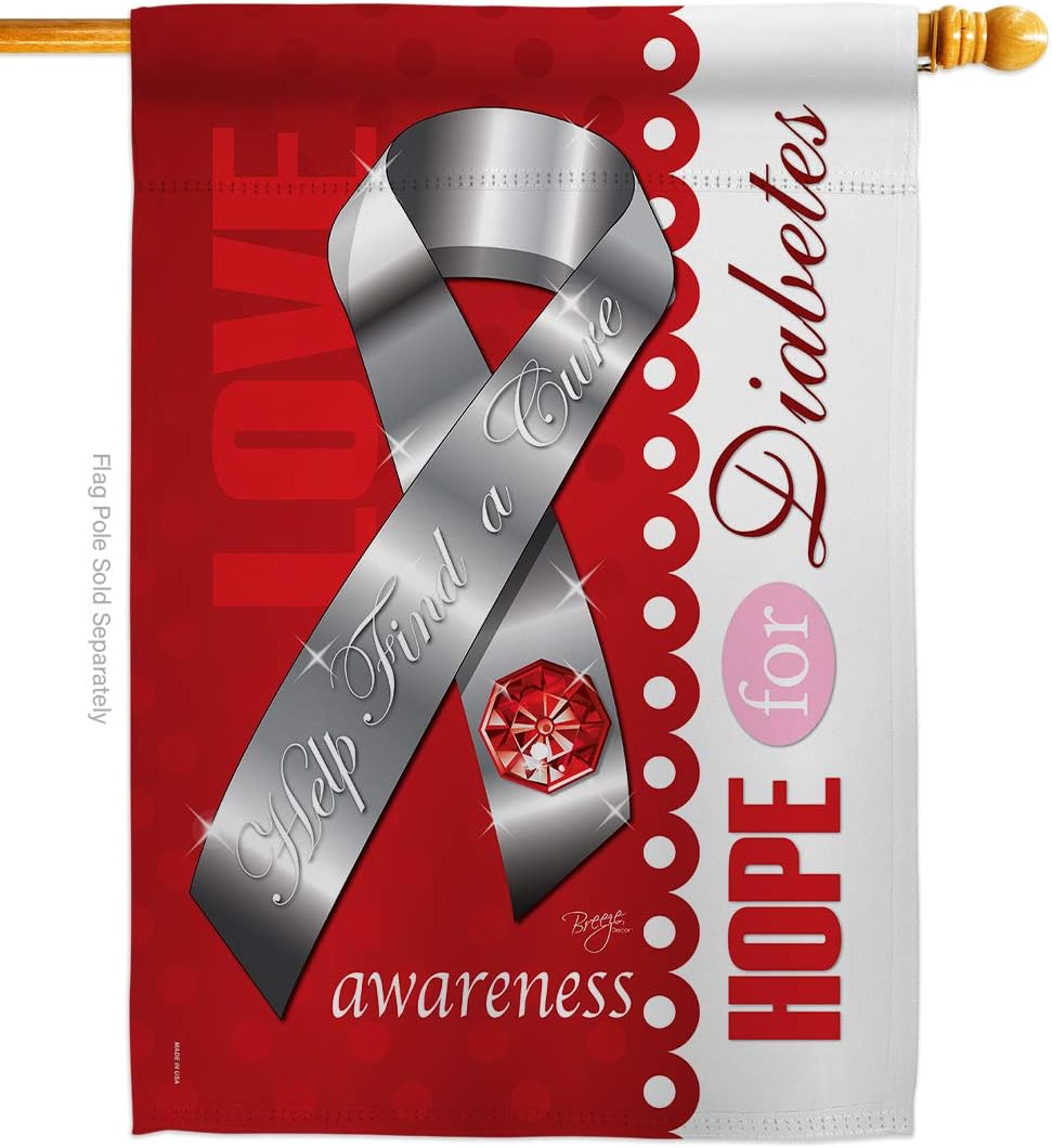 Diabetes House Flag Support Awareness Inspirational Survivor Ribbon Prevention Cancer Autism Breast BLM Small Decorative Gift Yard Banner Made In USA 28 X 40