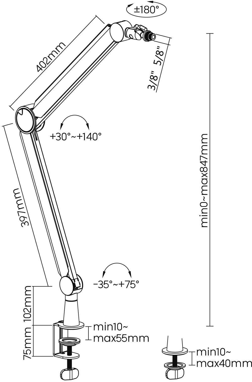 Halterungsprofi Soporte para Micrófono HPMIC-2, Soporte Micro, Trípode Microfono