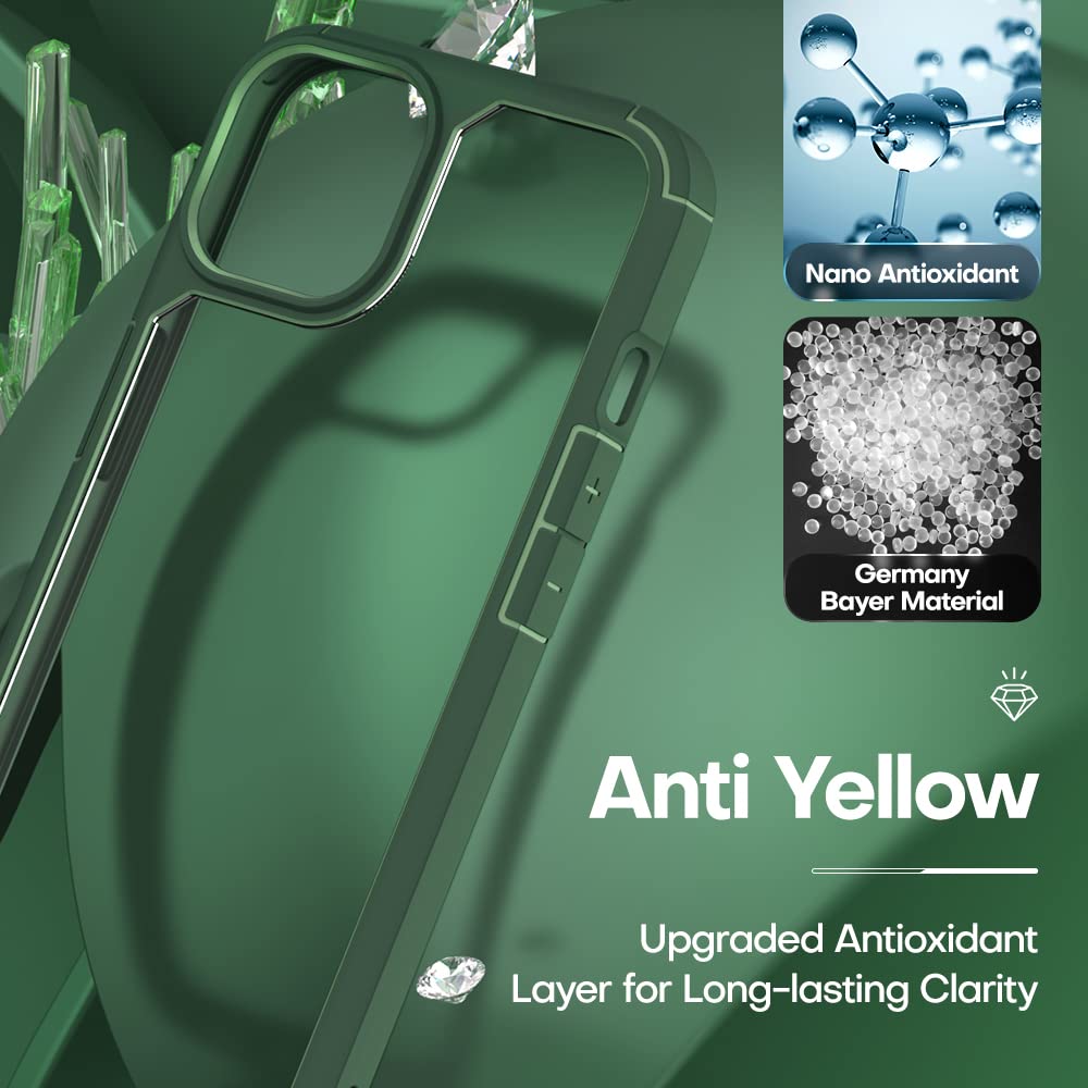 TAURI 5 in 1 Compatibile con Cover per iPhone 13, con 2 Pellicole in Vetro Temperato + 2 Pellicole per Fotocamera [Protezione Militare] Custodia Anti-shock e Anti-ingiallimento - Verde