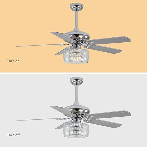 Miniatura 7 de Ventilador de techo de cristal de 52 pulgadas con luces, lámpara de araña moderna, pantalla de cristal, ventilador de techo con aspas de madera, 3