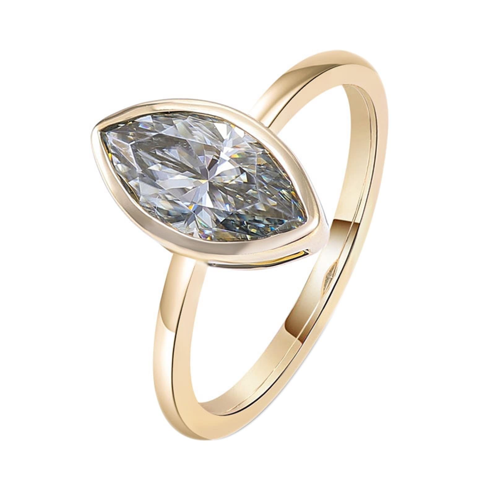 KnSam Verlobungsring 9K/14K/18K Gold, Klassiker Zierlich Eheringe mit 2ct Moissanit Marquise Hell Grau, Gelbgold Au375/ 585/750 Freundschaftsringe Pärchen Ringe Echt Gold Schmuck, Gr.47-62