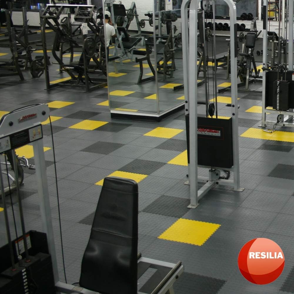 Gеt Sресіаl Prісе Resilia Flexible Interlocking Snap Floor Tiles – Protective Flooring for Your Garage, Home, Office or Gym, Yellow Color, Coin Texture, 12-inch, 0.25-inch, 10 Pack
